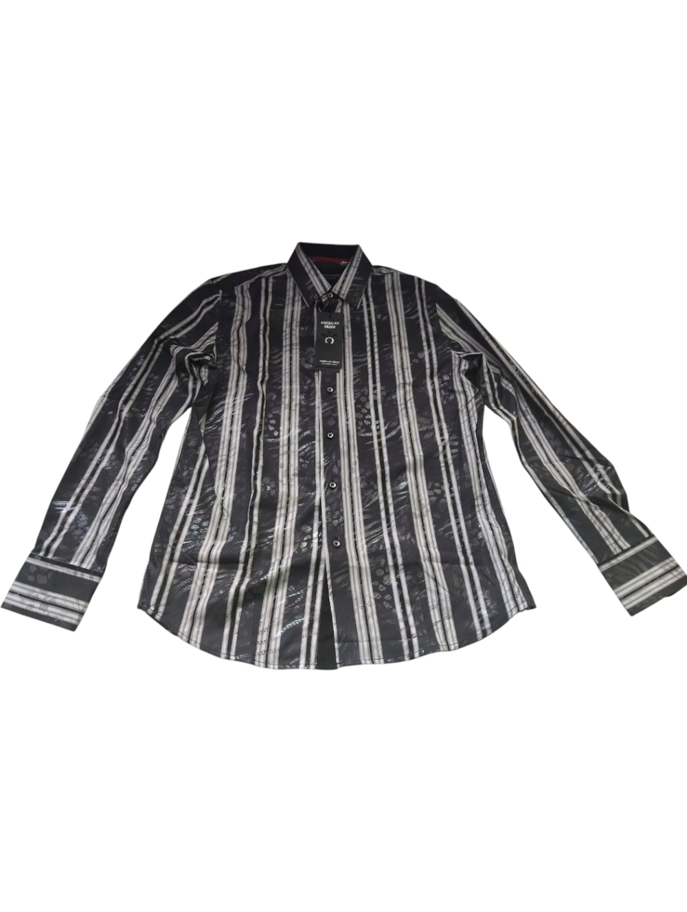 American Breed Men's Black & White Vertical Stripe Button-Up Shirt New Size S